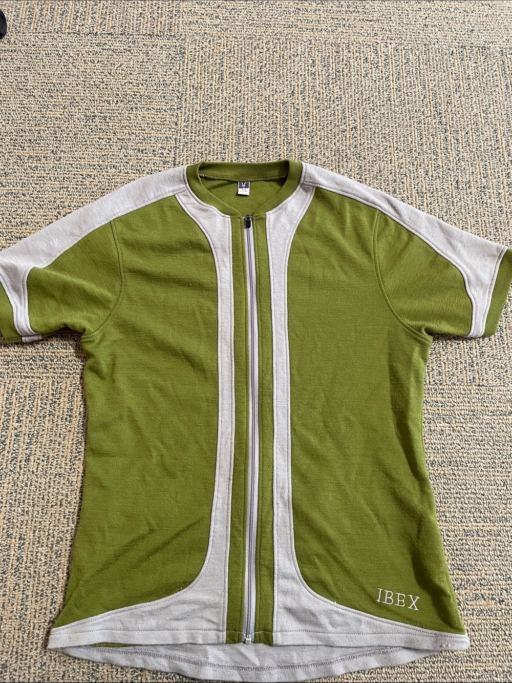 ibex Olive Green & Light Gray Short Sleeve Zip-Front